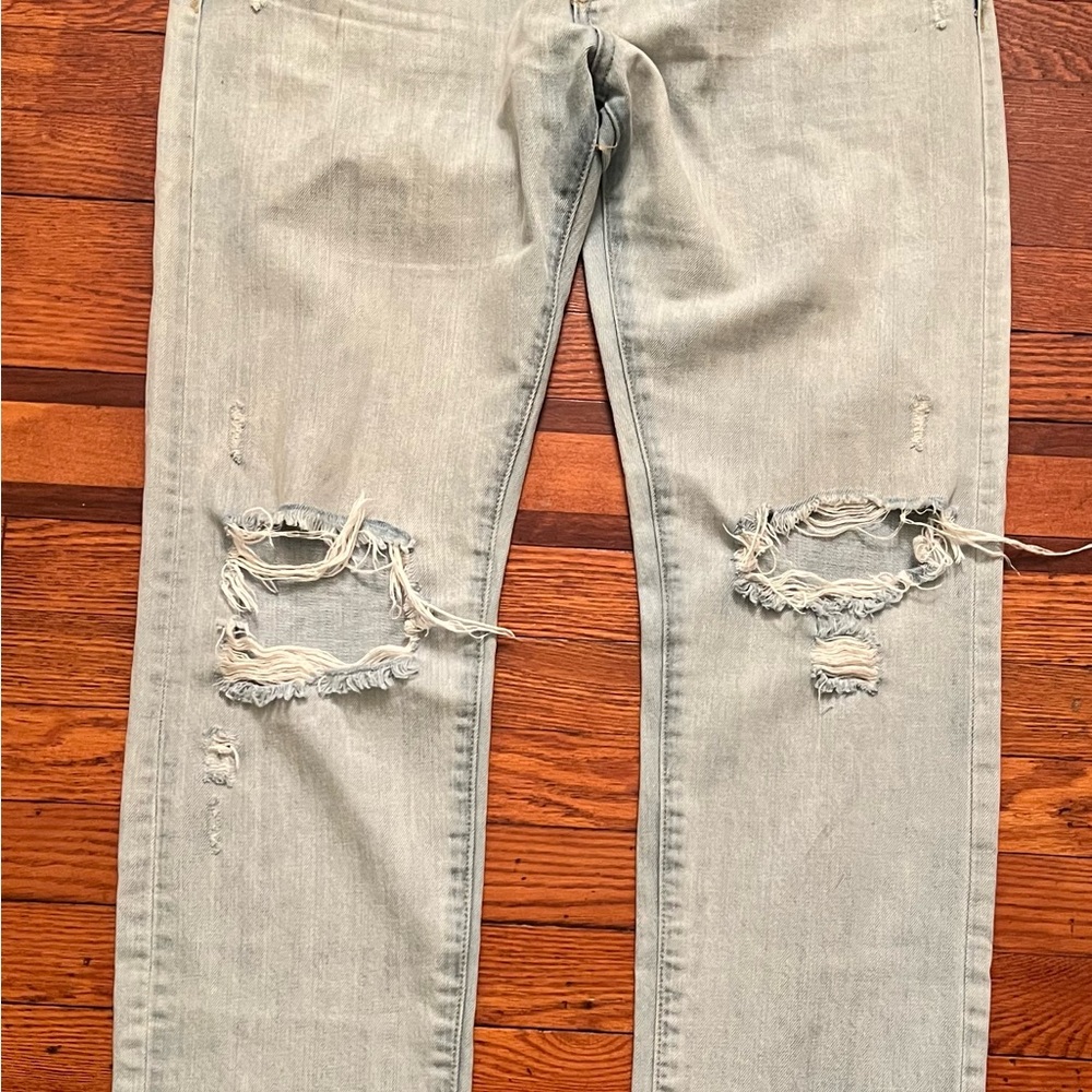 H&M &DENIM Vintage Fit mid Waist Straight Jeans men’s 34X32 Distressed Blue